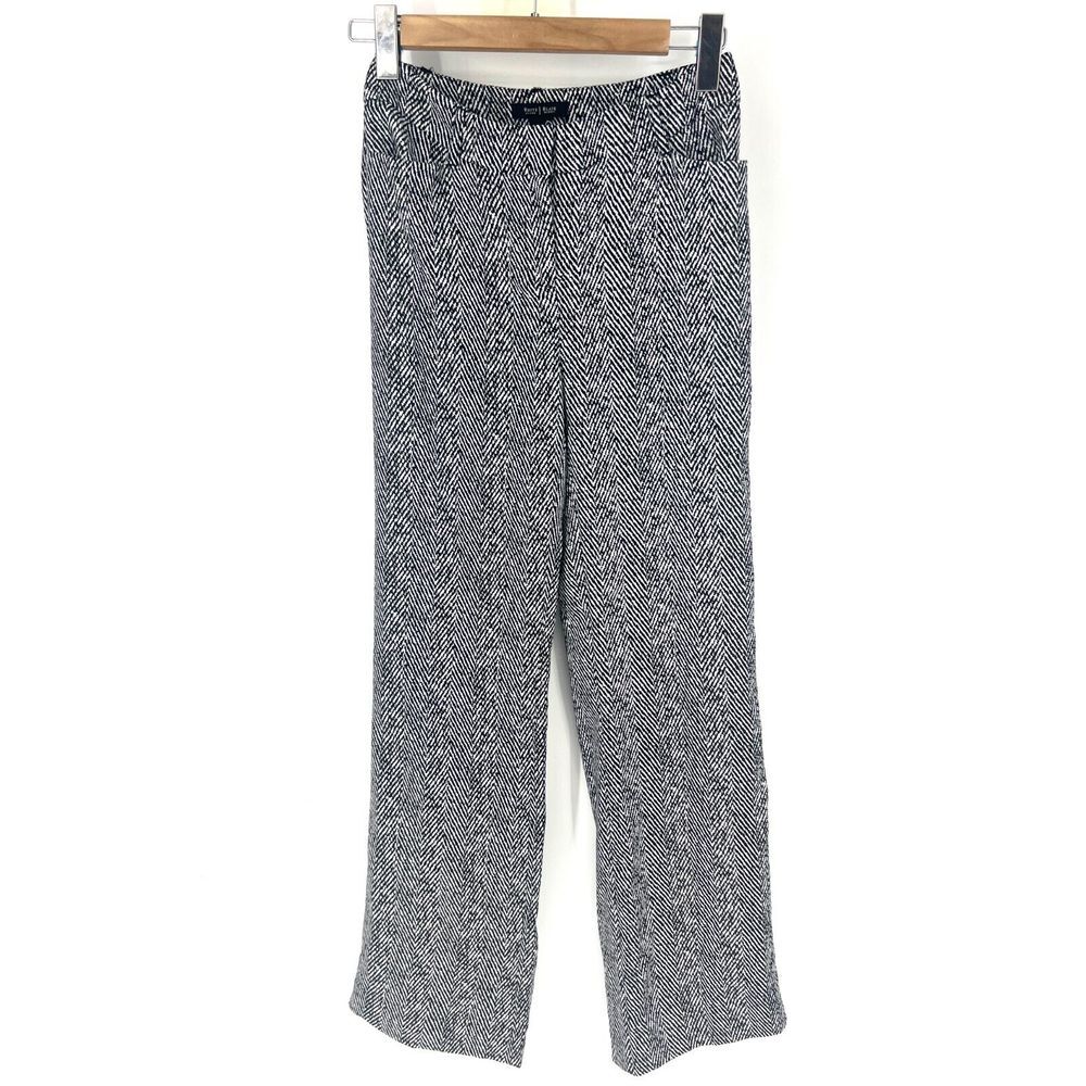 White House Black Market Wide Leg Pants Womens Size 0R Black White Herringbone